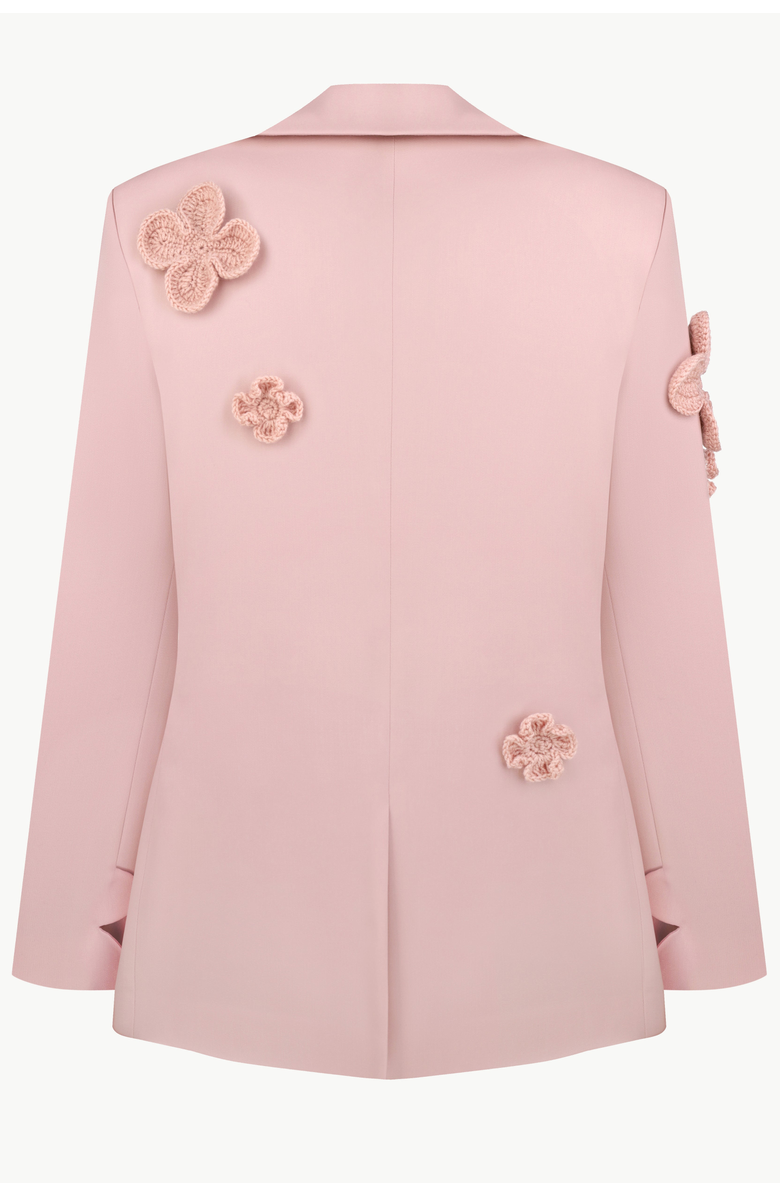 Malva Florea Classic Hourglass Jacket With Crochet Floral Appliqus, Alternate, color, Powder