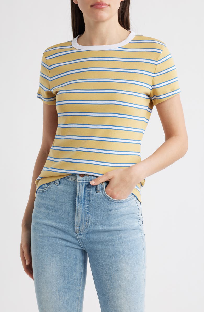 Madewell The '90s Crewneck Cotton T-Shirt, Main, color, Retro Yellow Stripe
