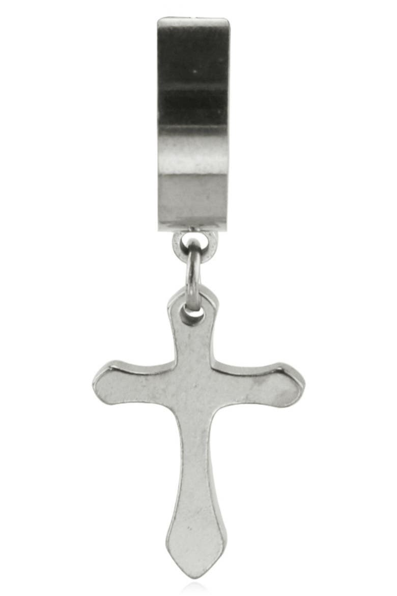 Cross Drop Huggie Hoop Earrings, Alternate, color, SILVER