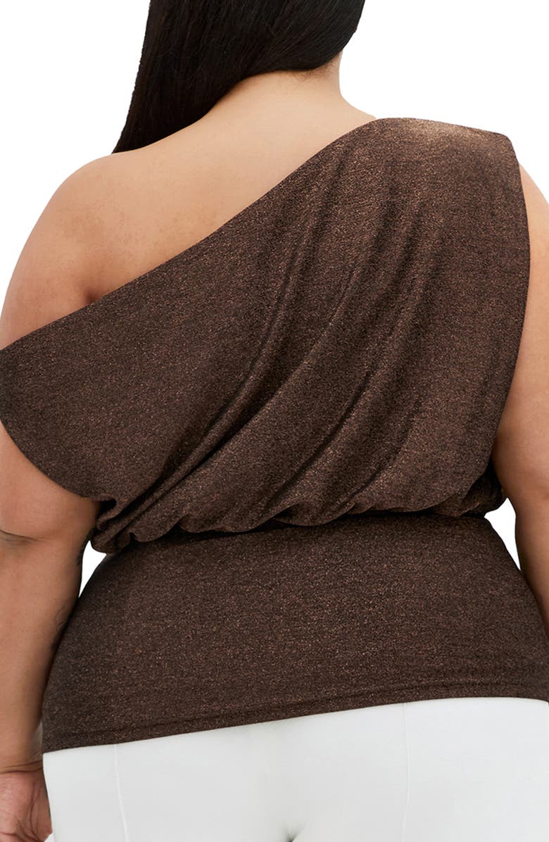 City Chic Paloma Shimmer One-Shoulder Top, Alternate, color, Bronze