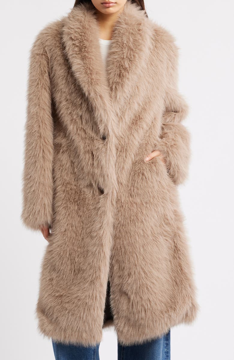 Thread & Supply Long Faux Fur Coat, Alternate, color, Brown