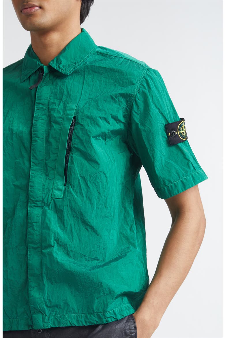 Compass Logo Patch Short Sleeve Nylon Zip-Up Camp Shirt, Alternate, color, MALACHITE