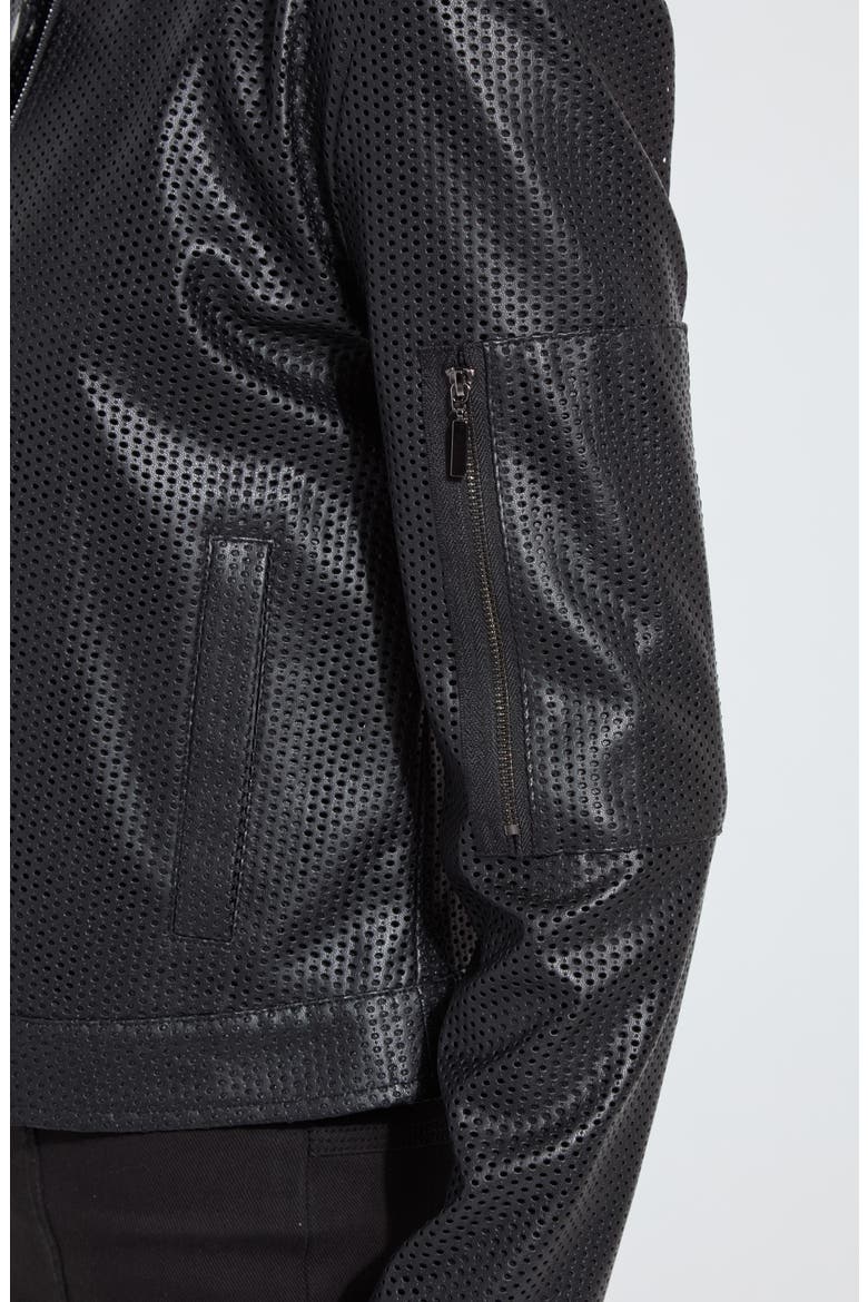 Millicent Perforated Faux Leather Bomber Jacket, Alternate, color, BLACK