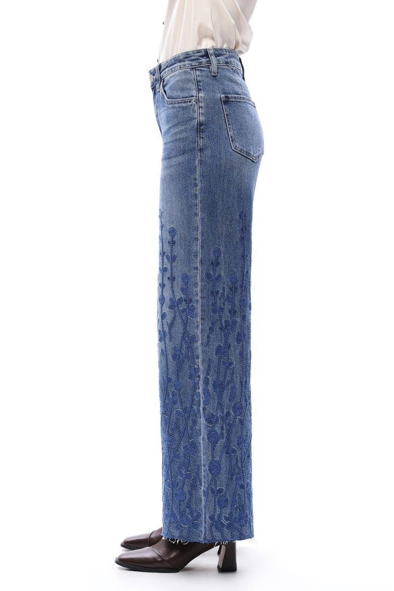 Embroidered High Waist Wide Leg Jeans, Alternate, color, MEDIUM BLUE