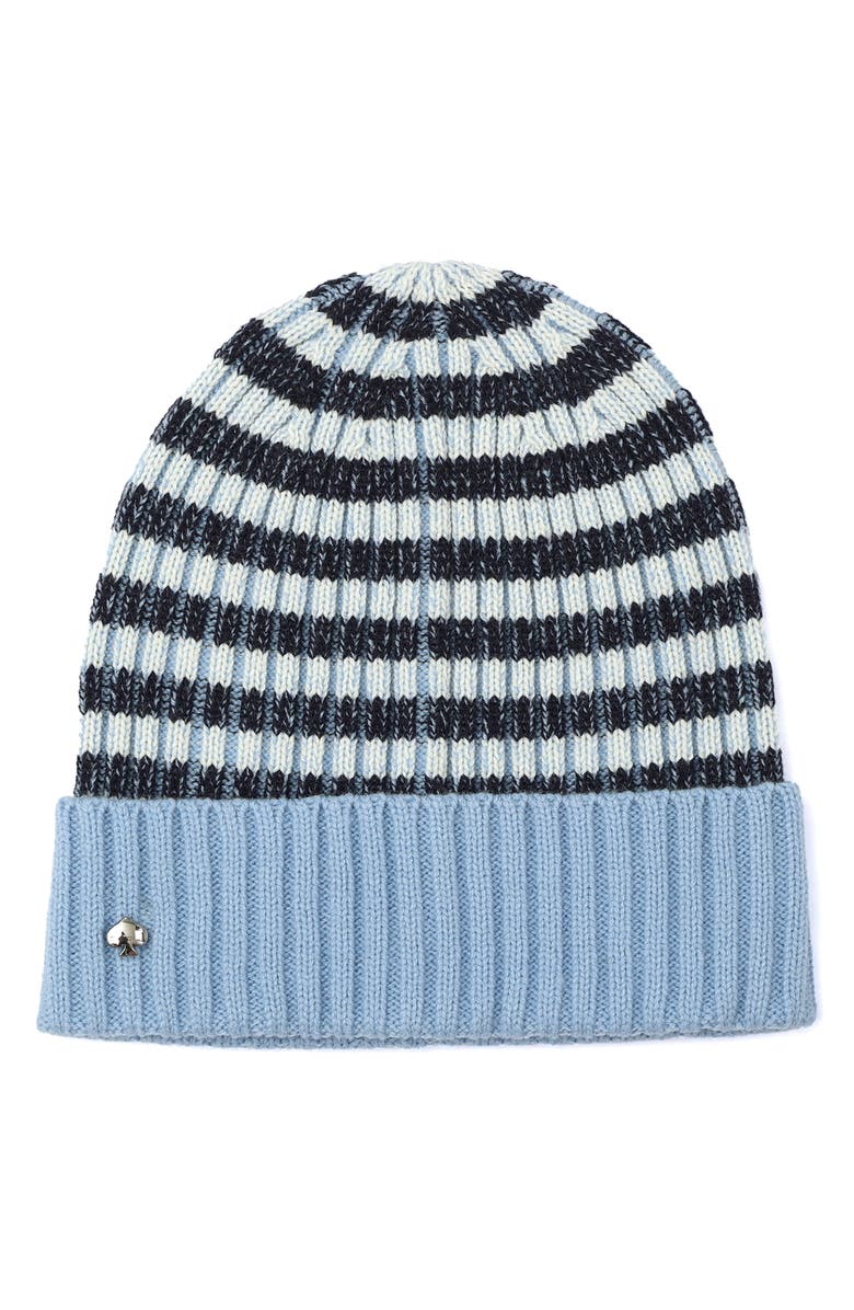 Kate Spade New York Stripe Cuff Beanie, Main, color, Blue Multi