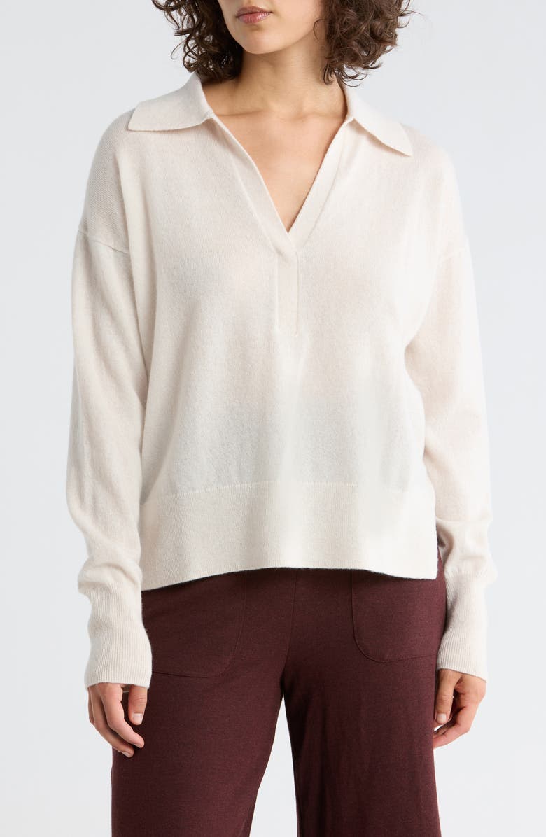 Splendid Tori Cashmere Polo Sweater, Main, color, Pale Oak White