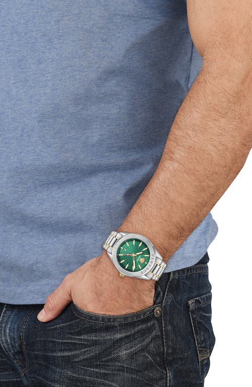 Versace Men's V-code Silver Stainless Steel Bracelet Watch, 42mm In Green/two Tone