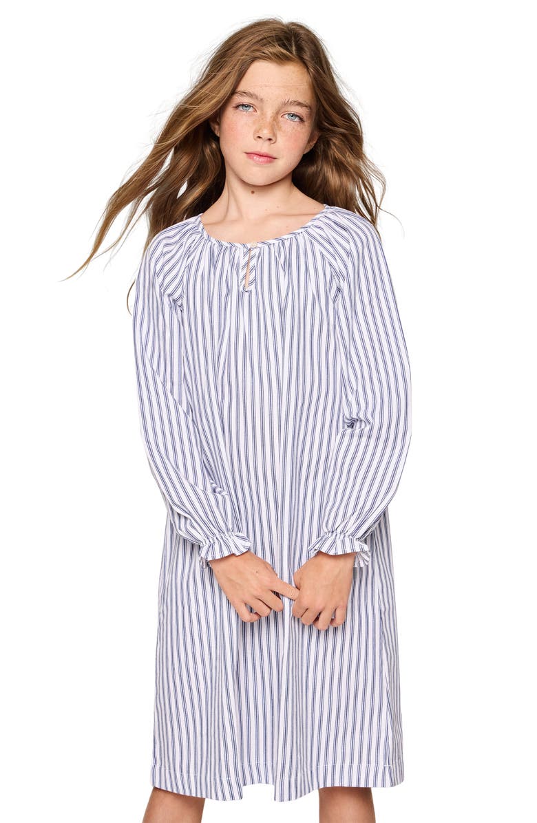 Petite Plume Kids' Delphine Navy French Ticking Stripe Cotton Blend Nightgown, Alternate, color, Navy