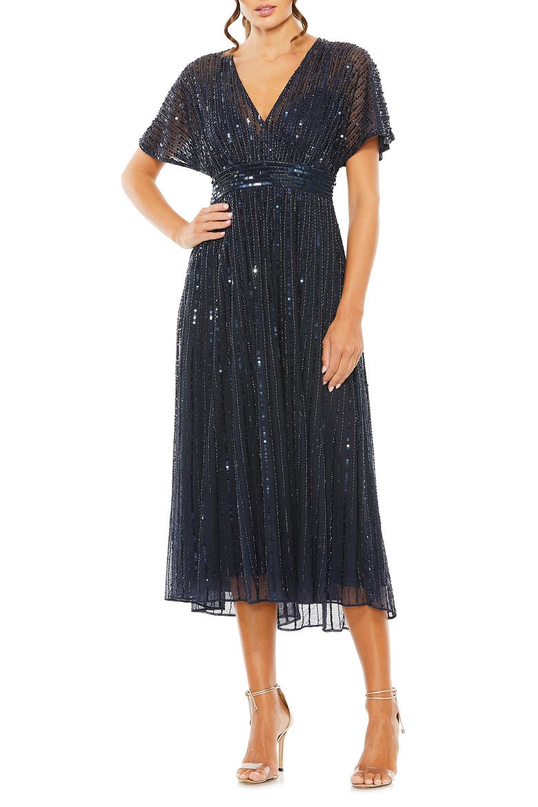 Empire Waist Embellished Short Sleeve Dress, Main, color, MIDNIGHT