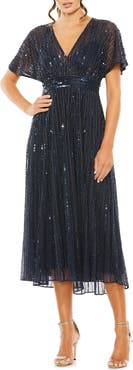 Mac Duggal Empire Waist Embellished Short Sleeve Dress