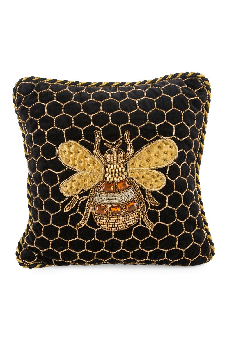 Queen Bee Embellished Accent Pillow, Main, color, BLACK