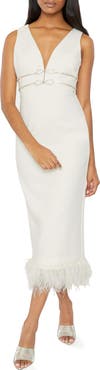 LIKELY Corianne Feather Trim Empire Waist Midi Dress