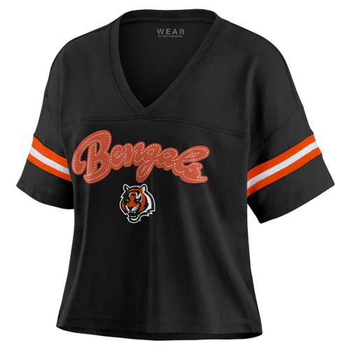 Wear By Erin Andrews Black Cincinnati Bengals Plus Size Color Block Boxy V-neck T-shirt In Black