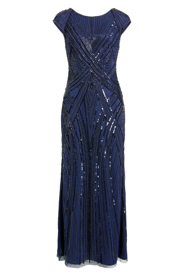 Embellished Cap Sleeve Gown, Alternate, color, BRIGHT NAVY