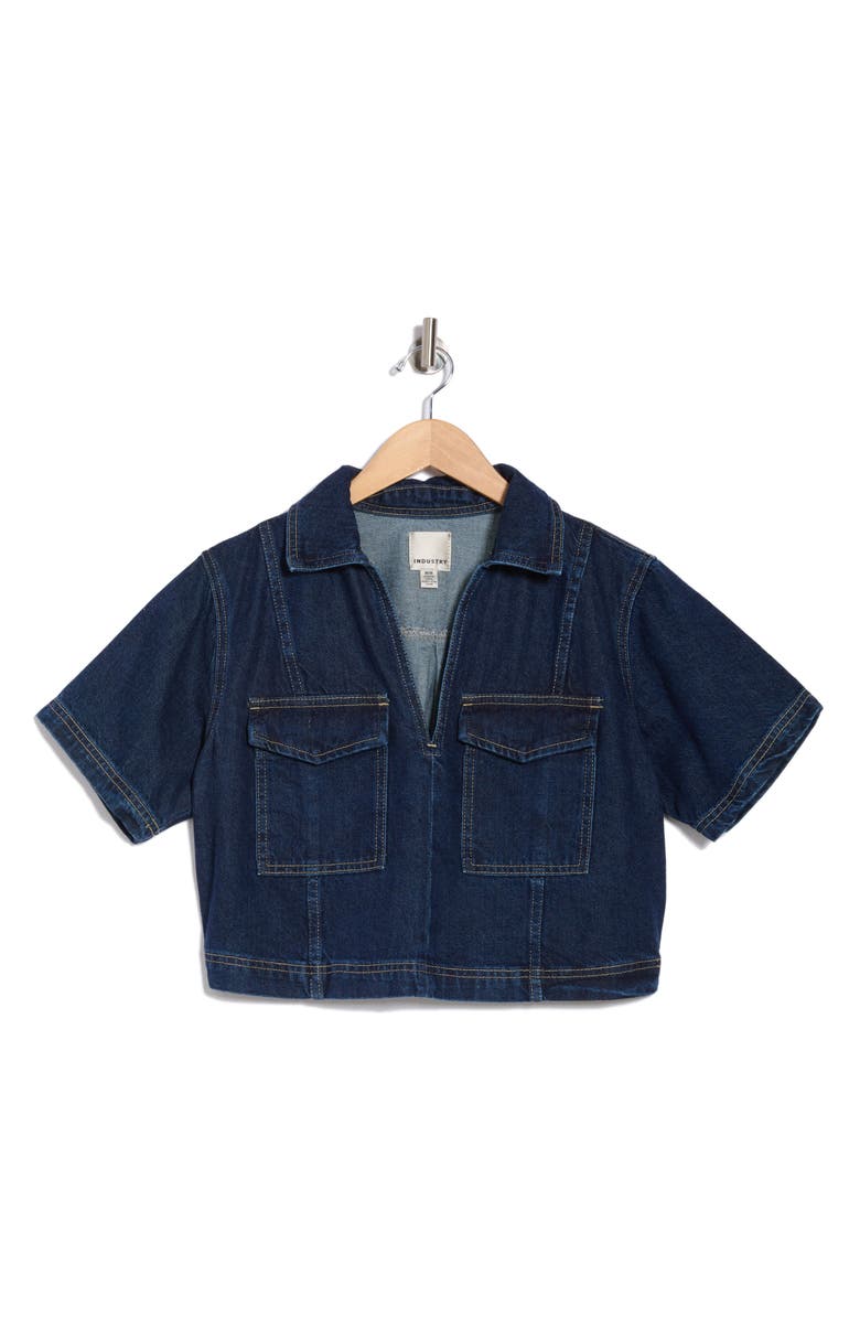 INDUSTRY REPUBLIC CLOTHING Short Sleeve Denim Crop Top, Alternate, color, 