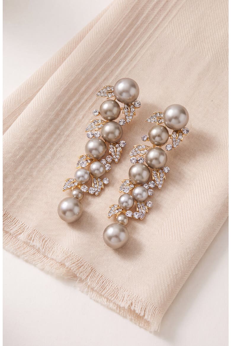 Elegant Pearl Crystal Drop Earrings, Alternate, color, Gold