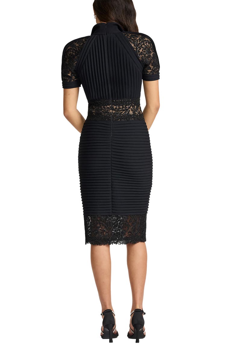 Pintuck Lace Cocktail Dress, Alternate, color, BLACK/ BEIGE
