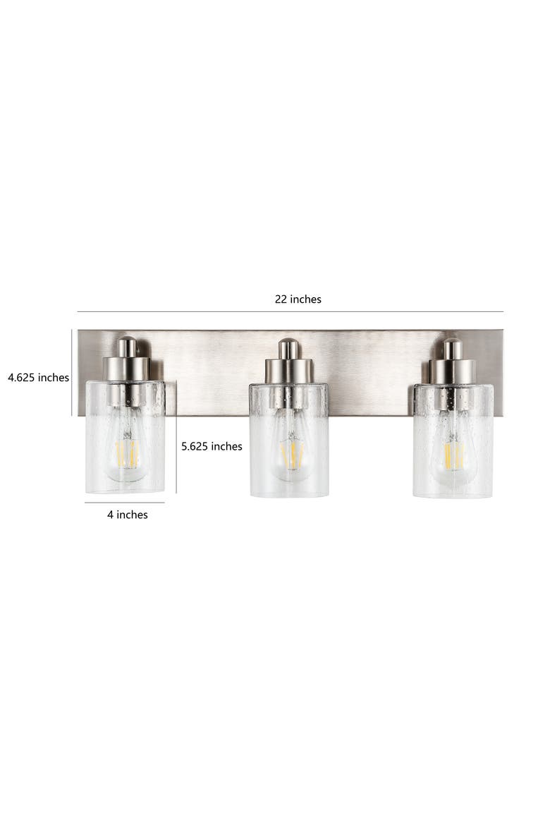 Irving 3-Light Seeded Glass/Iron Modern Contemporary LED Vanity Light, Alternate, color, Nickel with clear shade