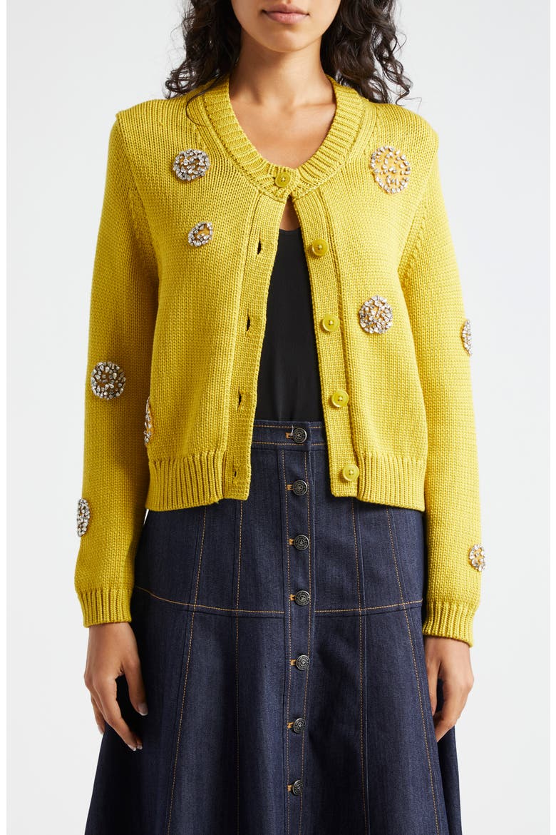 Piera Rhinestone Detail Cardigan, Main, color, PEAR
