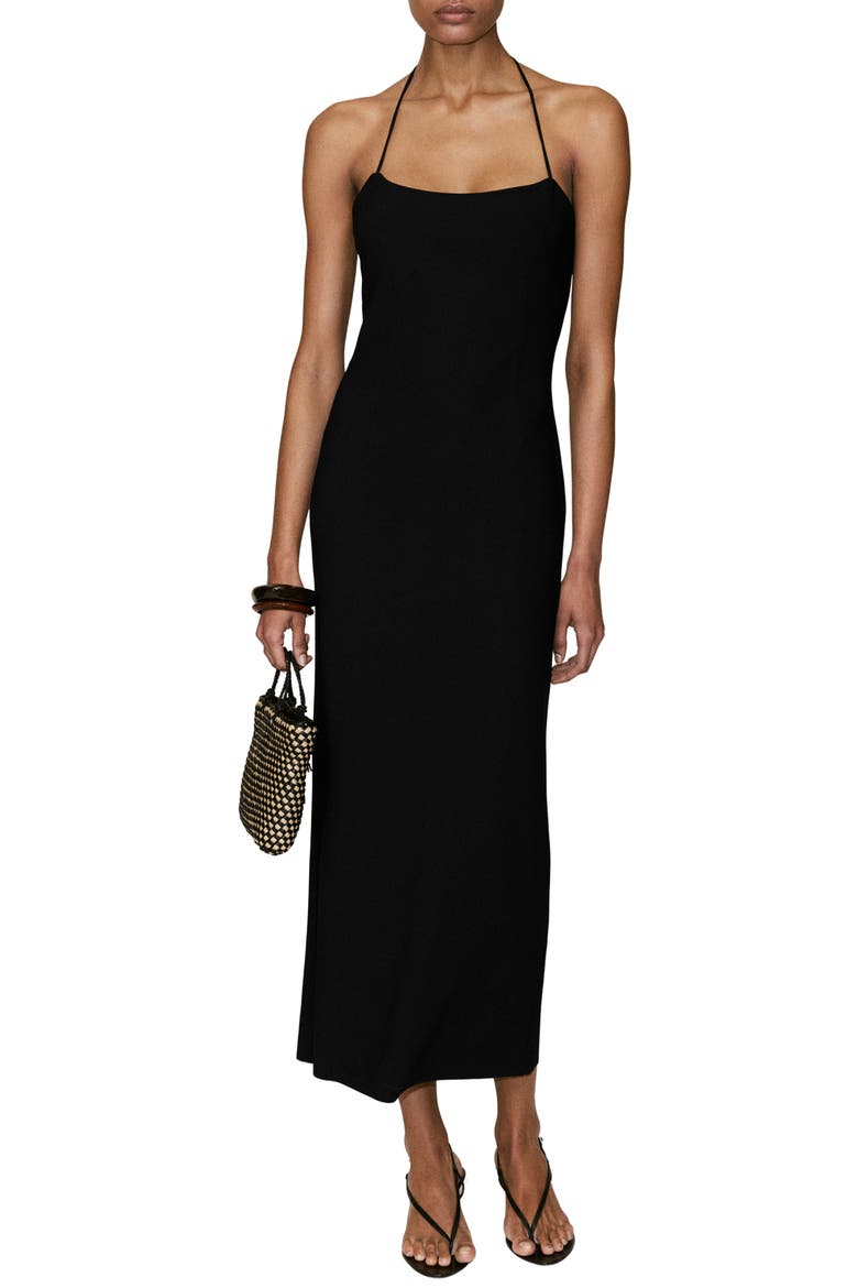 Knit Halter Neck Midi Dress, Main, color, BLACK