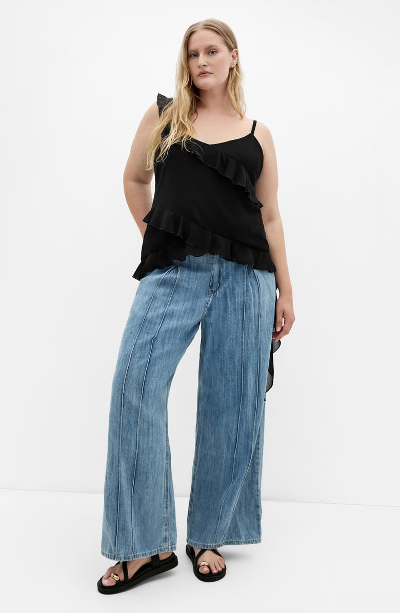 City Chic Waverly Ruffle Asymmetric Tank, Alternate, color, Black