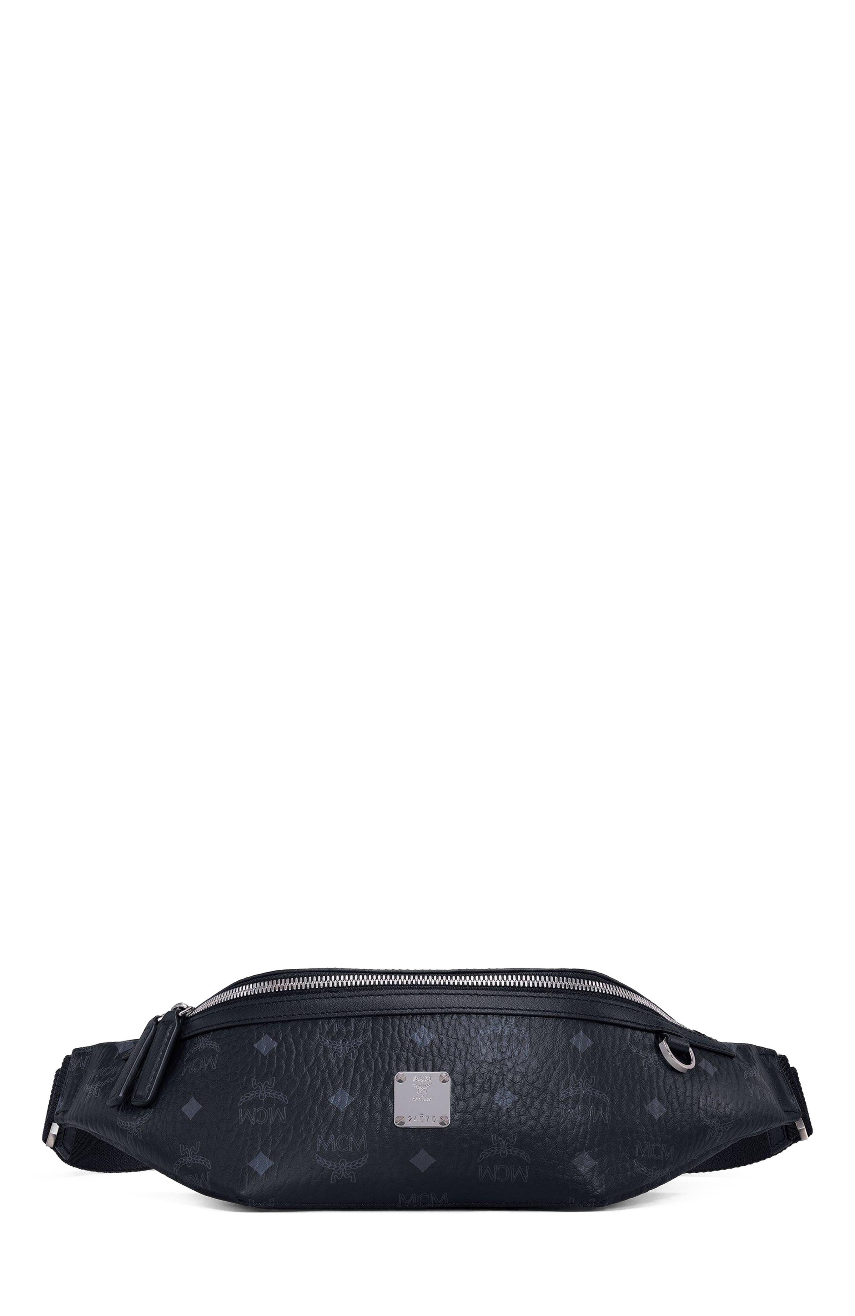 MCM Medium Fursten Belt Bag in Visetos, Main, color, Black