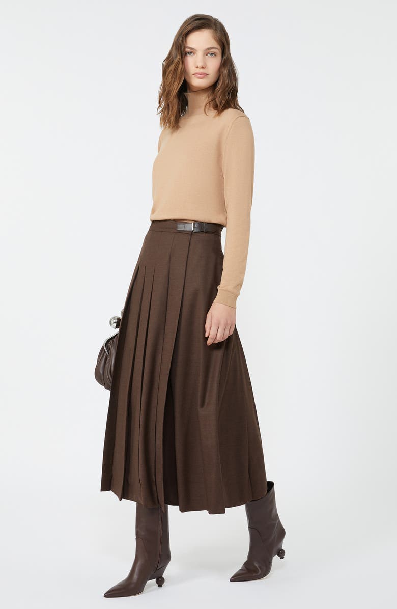Weekend Max Mara Fastoso Pleated Stretch Virgin Wool Skirt, Alternate, color, Chocolate