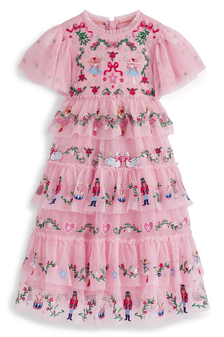 Kids' Embroidered Tulle Ruffle Dress, Main, color, PINK