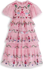 Mini Boden Kids' Embroidered Tulle Ruffle Dress