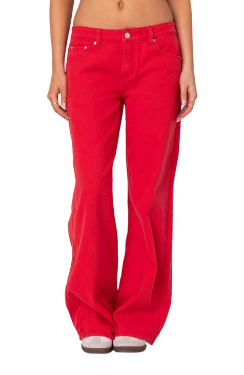 Red stretch jeans ladies fashion