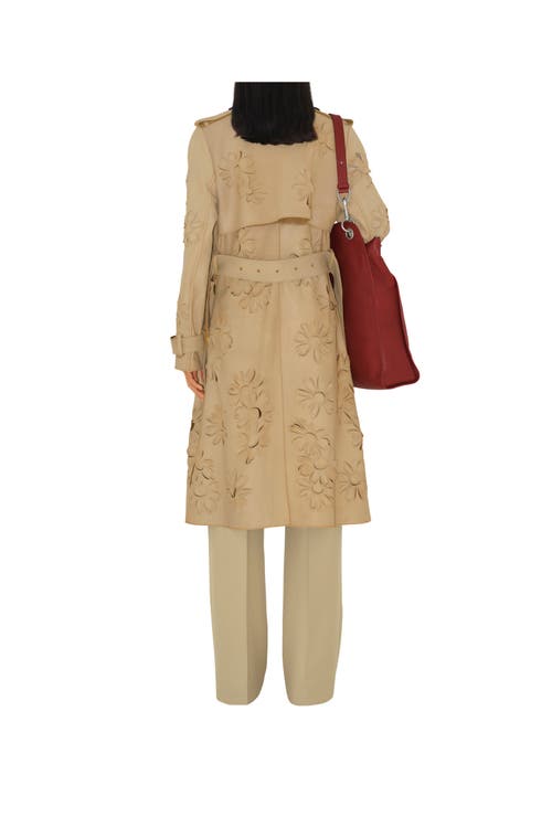 Burberry Long Cutout Daisy Suede Trench Coat In Tan