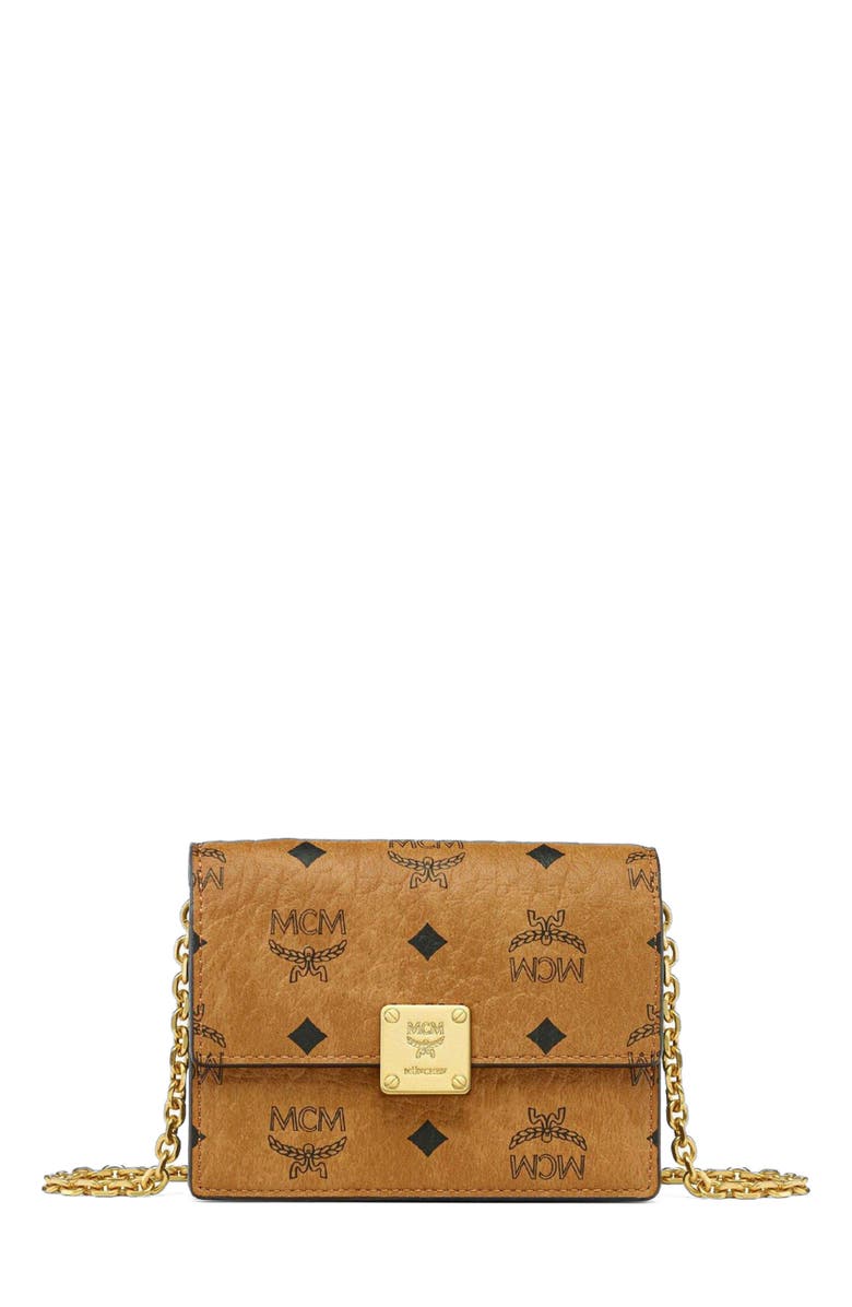 MCM Aren Chain Wallet in Visetos, Main, color, Brown