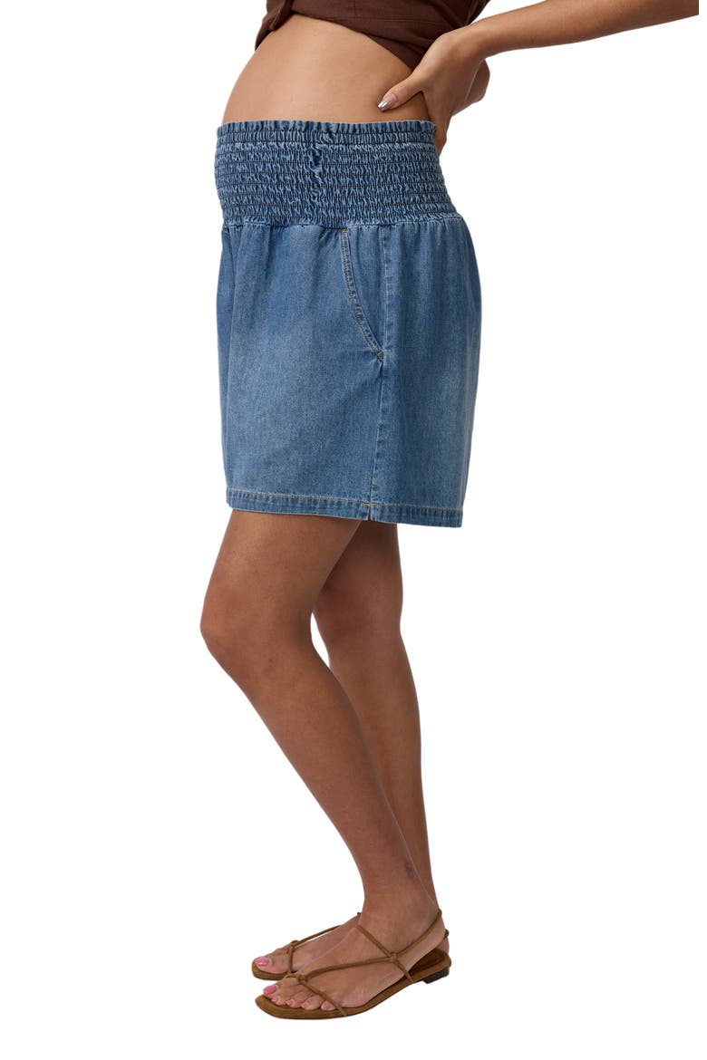Smocked Waist Denim Maternity Short, Alternate, color, Medium Wash