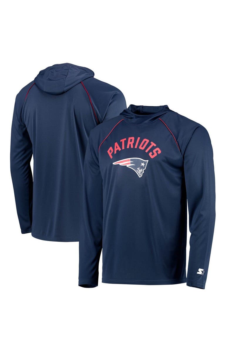 STARTER Men's Starter Navy New England Patriots Raglan Long Sleeve Hoodie T-Shirt, Main, color, Navy