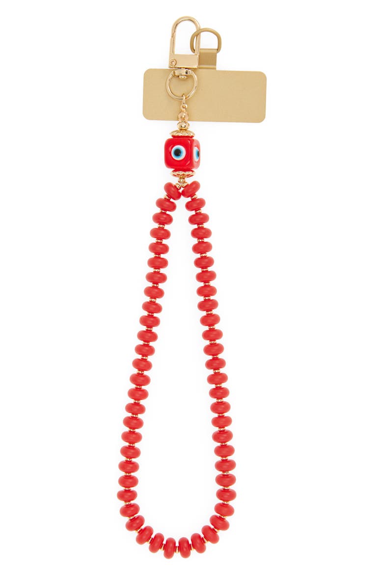 Evil Eye Beaded Phone Wrist Strap, Main, color, RED- GOLD