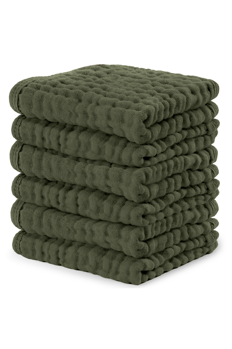 Muslin Washcloths - Pack of 6, Main, color, Kelp