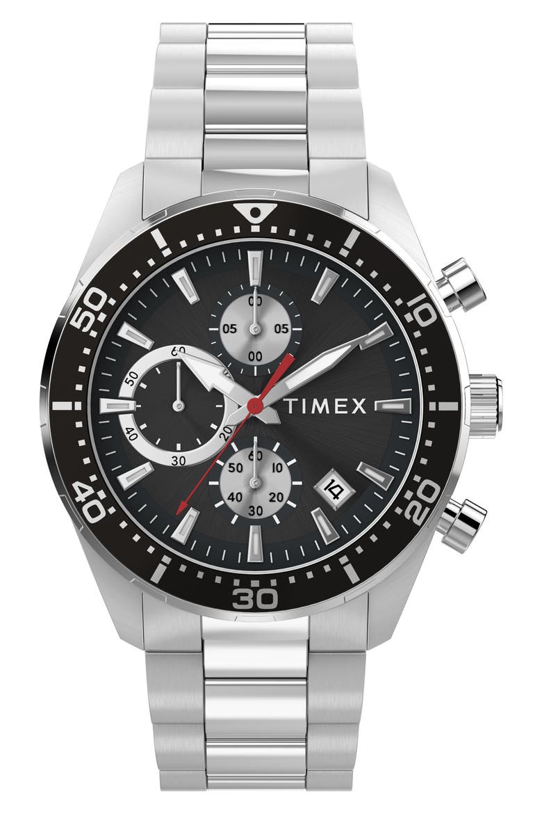 Ridgefield Chronograph Bracelet Watch, 42mm, Main, color, BLACK/ SILVER-TONE
