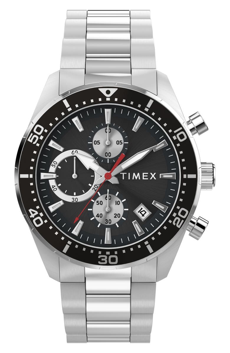 Timex<sup>®</sup> Ridgefield Chronograph Bracelet Watch, 42mm, Main, color, Black/ Silver-Tone