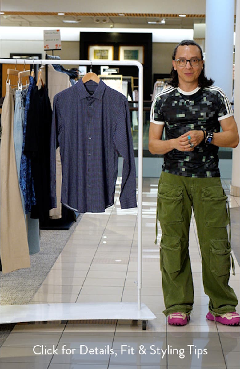 OoohCotton<sup>®</sup> Geometric Print Stretch Cotton Button-Up Shirt, sales video thumbnail