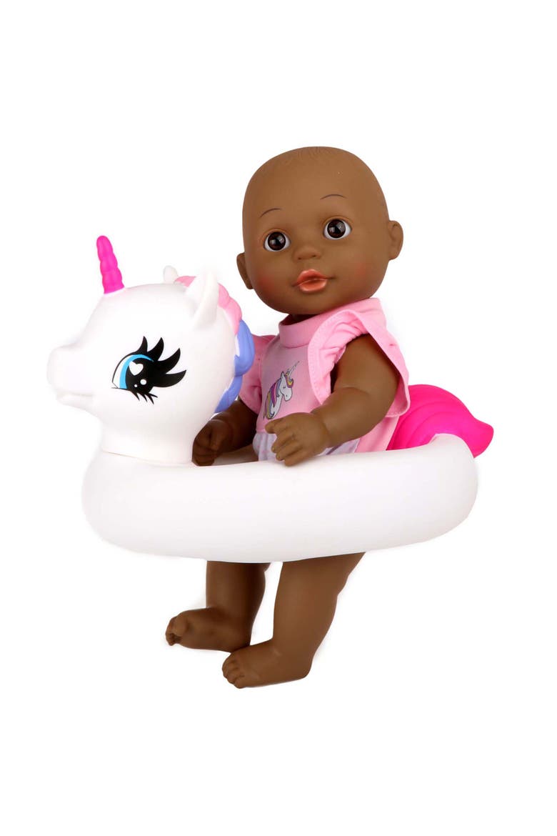 Gigo Bath Time 12 Inch Baby Doll with Unicorn Floater, Alternate, color, Multicolored