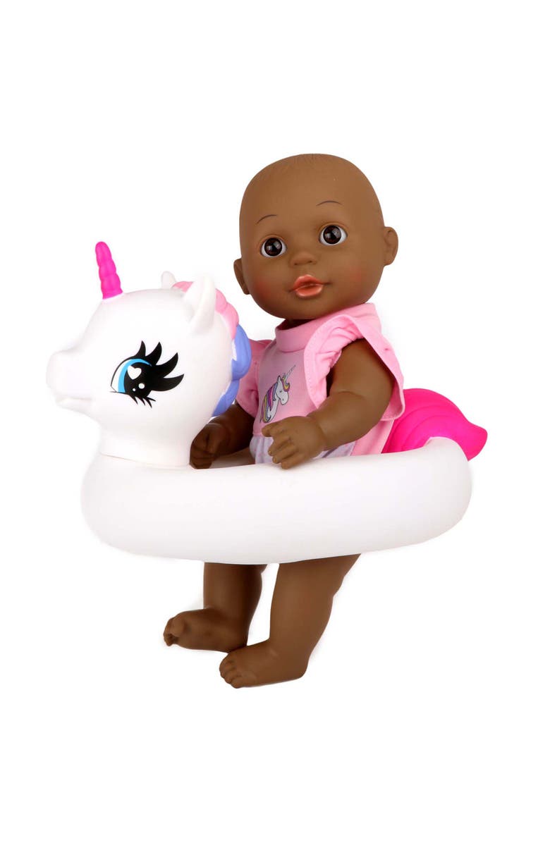 Dream Collection Gigo Bath Time 12 Inch Baby Doll with Unicorn Floater, Alternate, color, Multicolored