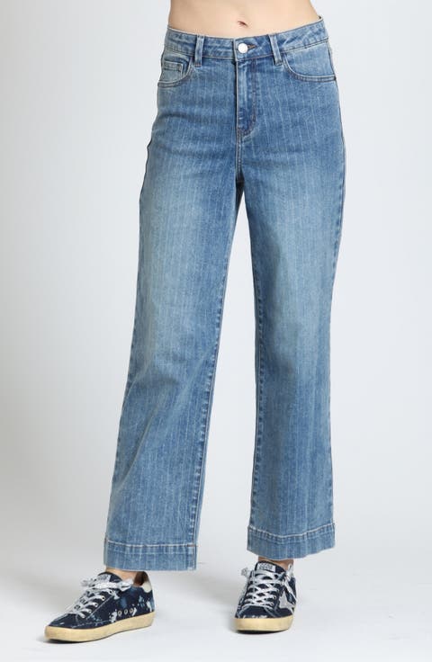 Glimmer Pinstripe Mid Rise Bootcut Jeans