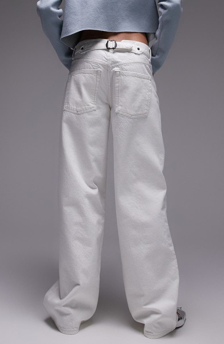 Topshop Cinch Back Low Rise Wide Leg Jeans, Alternate, color, White