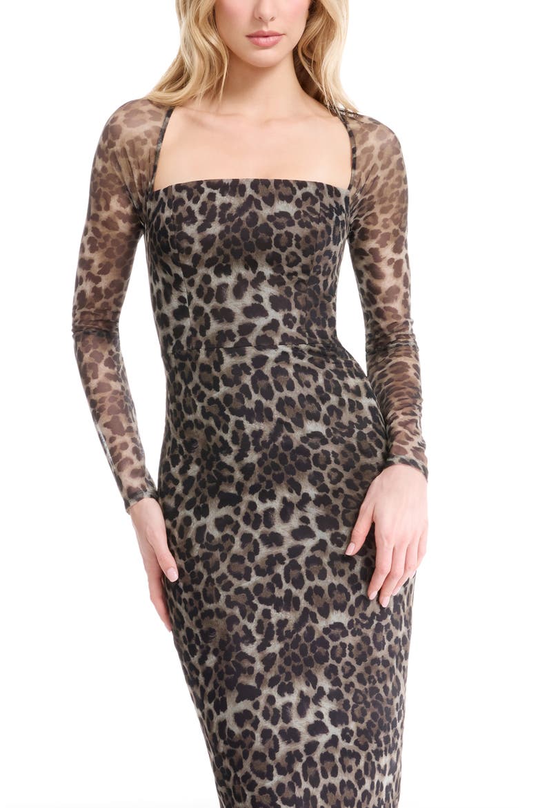 Maxine Print Long Sleeve Body-Con Maxi Dress, Alternate, color, LEOPARD MULTI