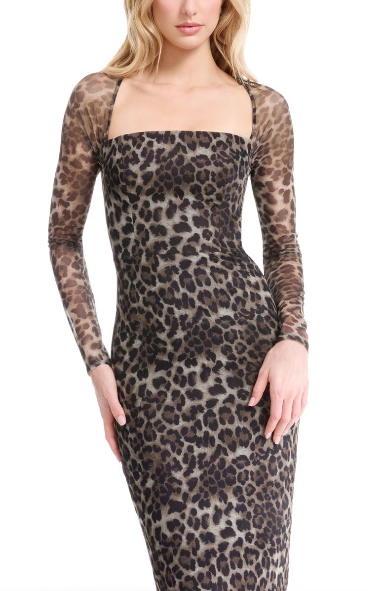 Dress the Population Maxine Print Long Sleeve Body-Con Maxi Dress, Alternate, color, Leopard Multi