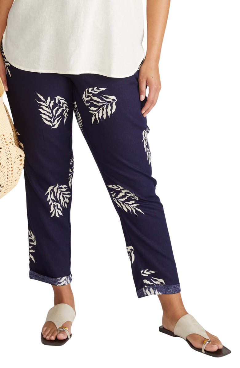 Universal Standard Tapered Drawstring Pants, Main, color, Navy Fern Dot