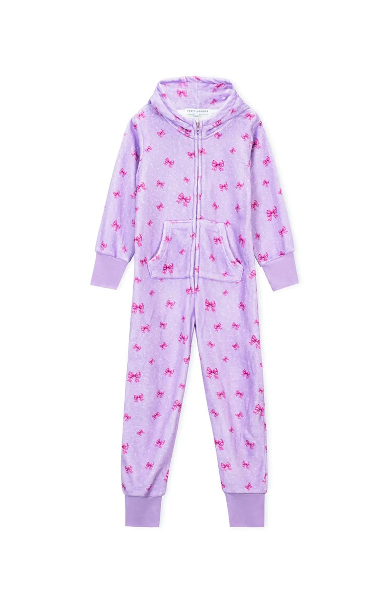Preppy Goose Plush Holiday Bows loungewear jumpsuit, Alternate, color, Lavender