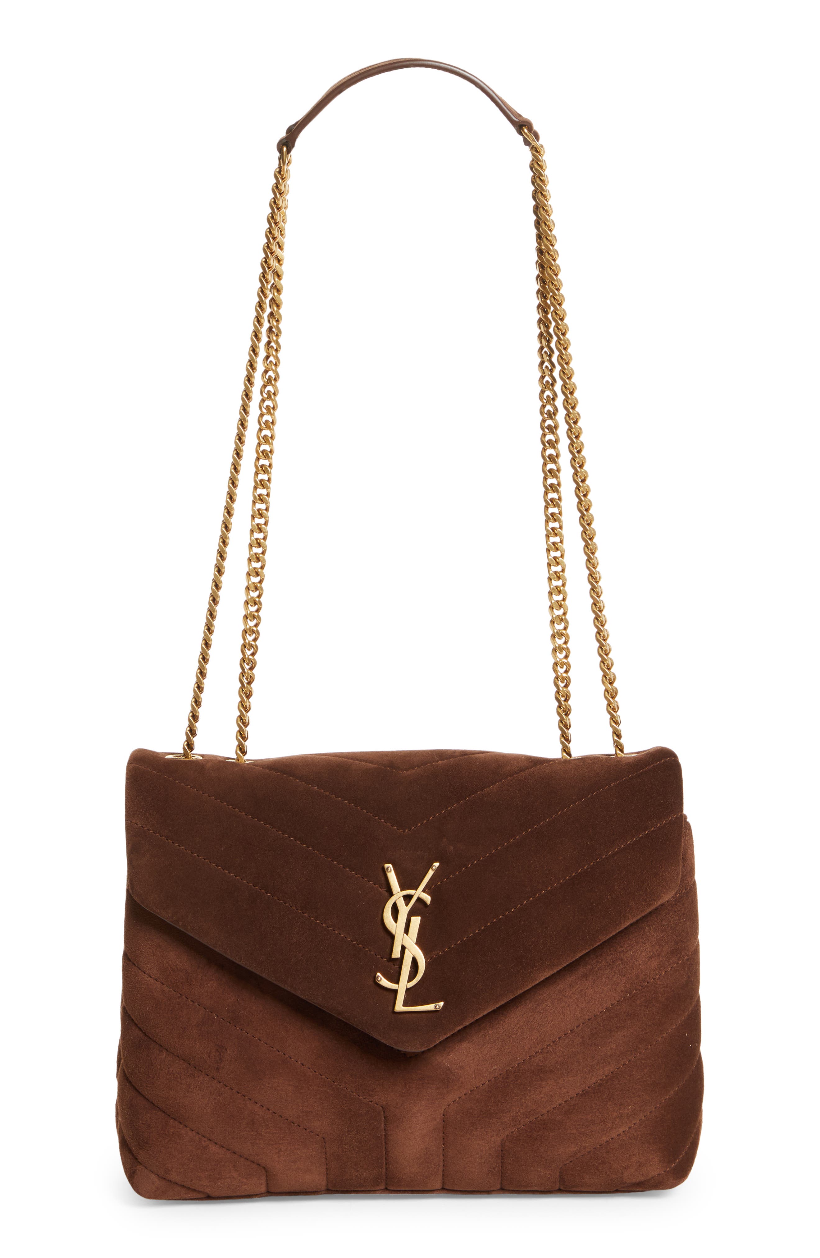 Saint Laurent Small Lou Suede Crossbody Bag, Main, color, Brown Coffee