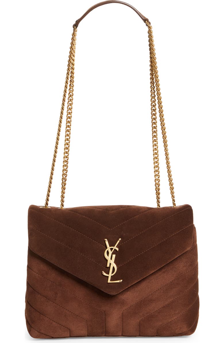 Saint Laurent Small Lou Suede Crossbody Bag, Main, color, Brown Coffee