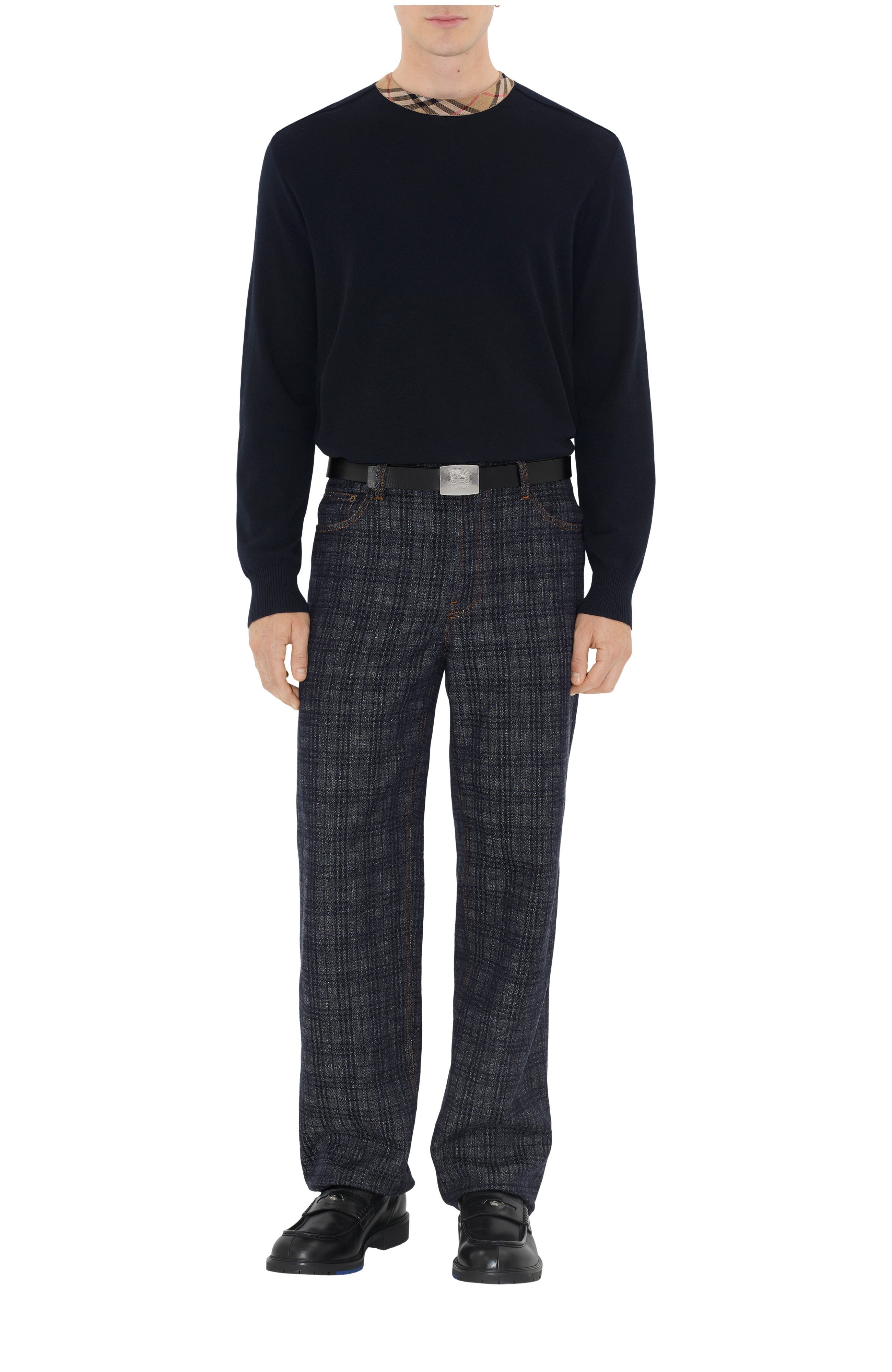 Check Trim Wool Sweater